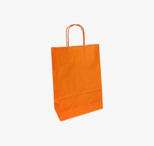 Oranži papīra maisiņi ar vītiem rokturiem